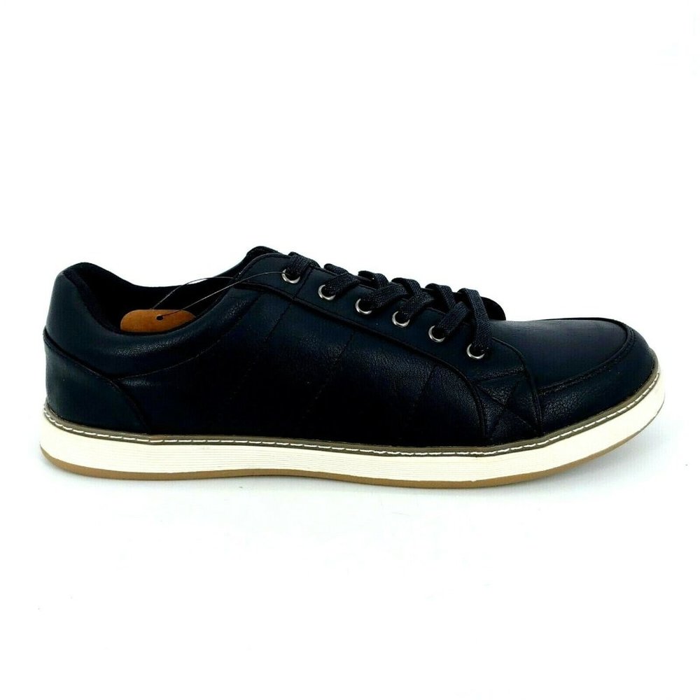 Jousen Milan Mens AMY877 Leather Casual‎ Lace Up Sneaker Shoes Black 11.5